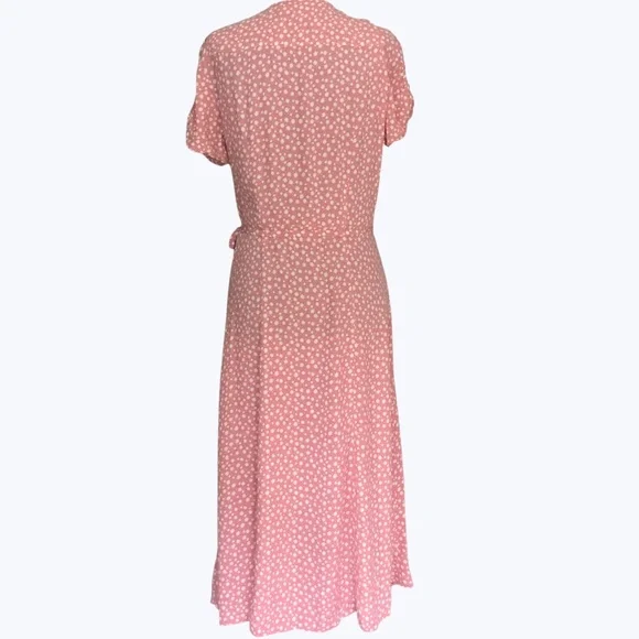 & Other Stories Pink Floral V Neck Wrap Midi Dress Ruched Puffed Sleeves SZ 6 - Picture 7 of 14